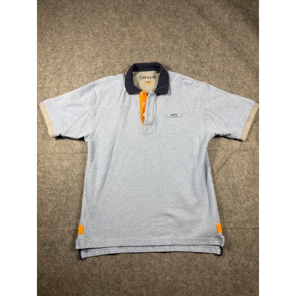 Orvis Men's Light Blue Short Sleeve Polo Shirt Size Medium Fishing Bird Logo